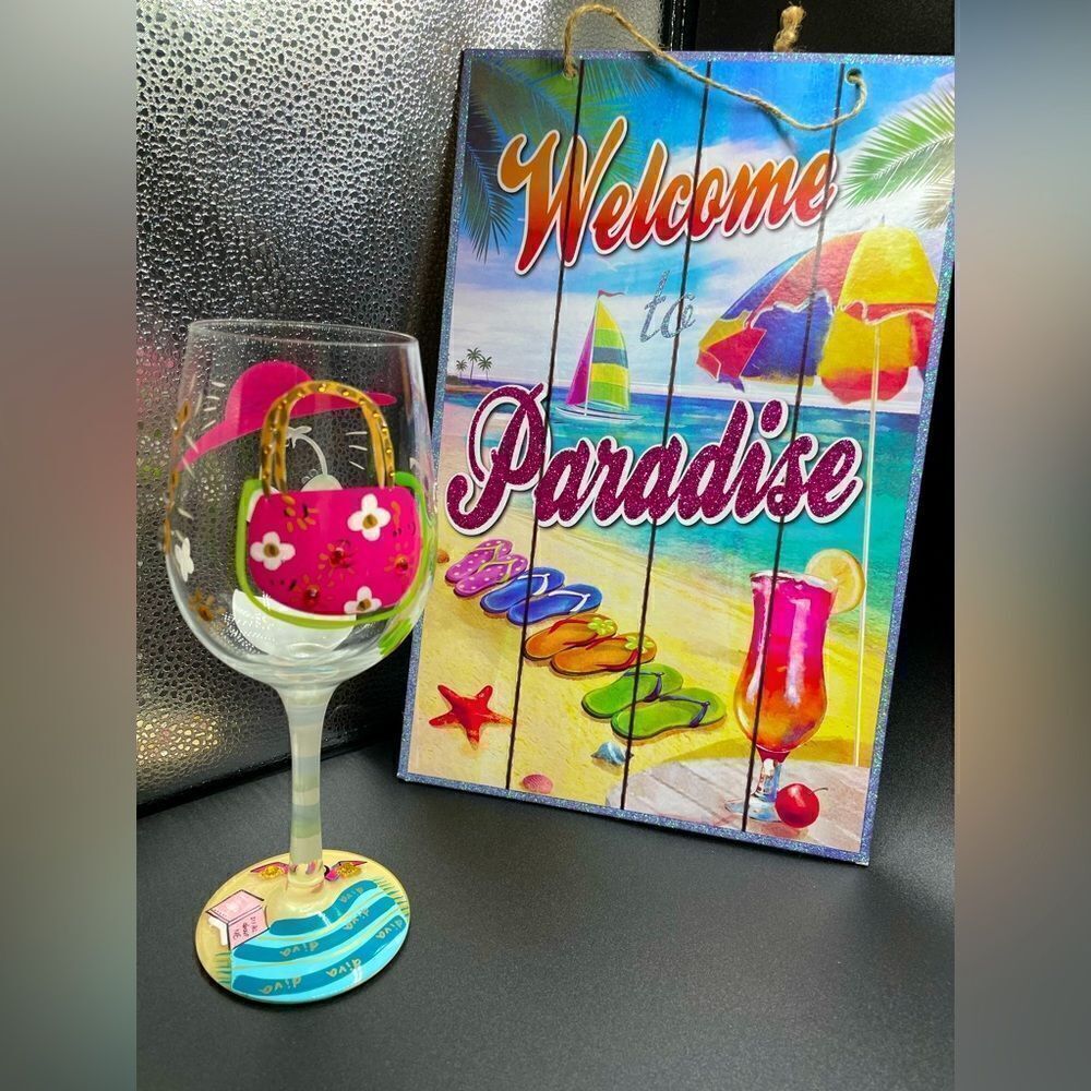LOLITA - “Beach Diva” * Love my Wine * Hand-painted Wine Glass